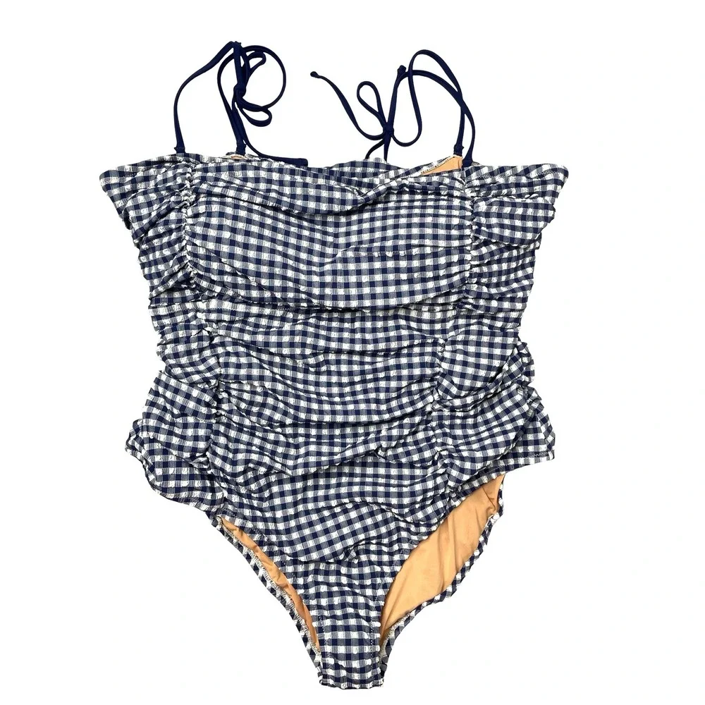 NEW J. Crew Ruched tie-shoulder one-piece swimsuit in classic gingham Size 24